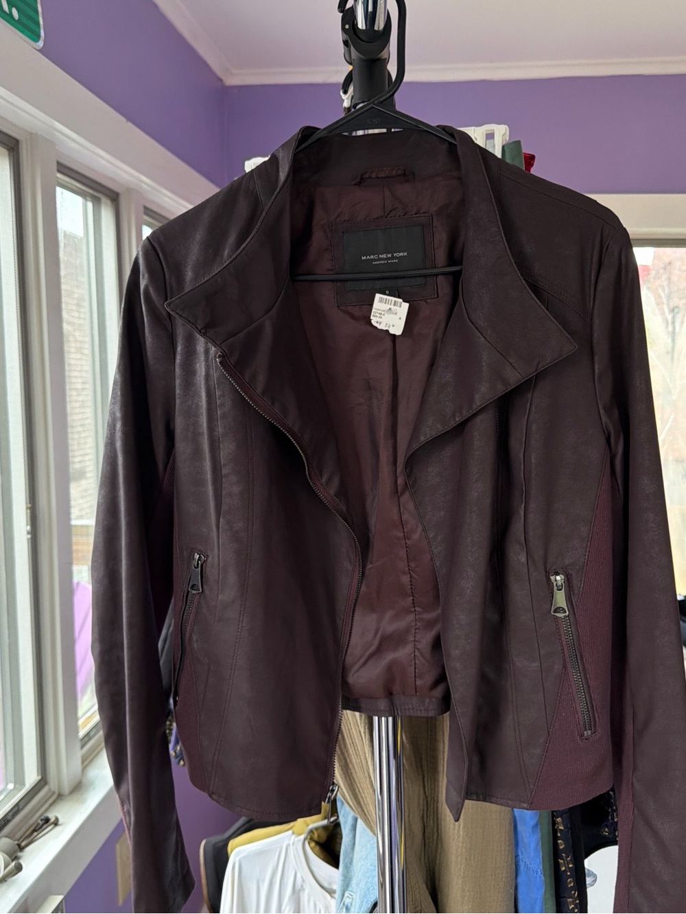 Marc New York Deep Plum Faux Leather Moto Jacket Size S excellent condition